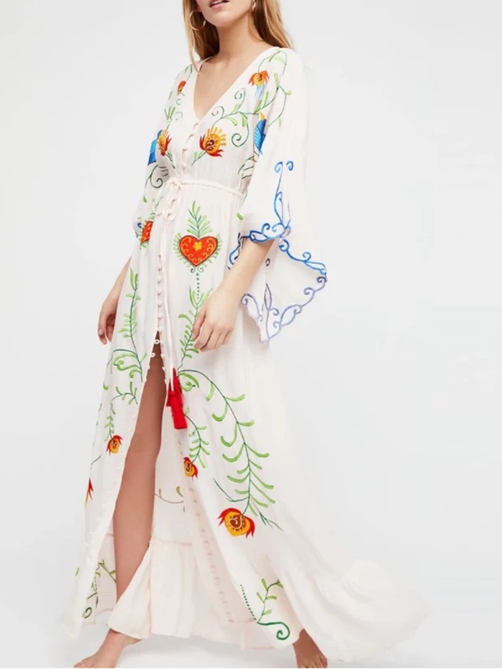Embroidered Maxi Dress with Heart Motif